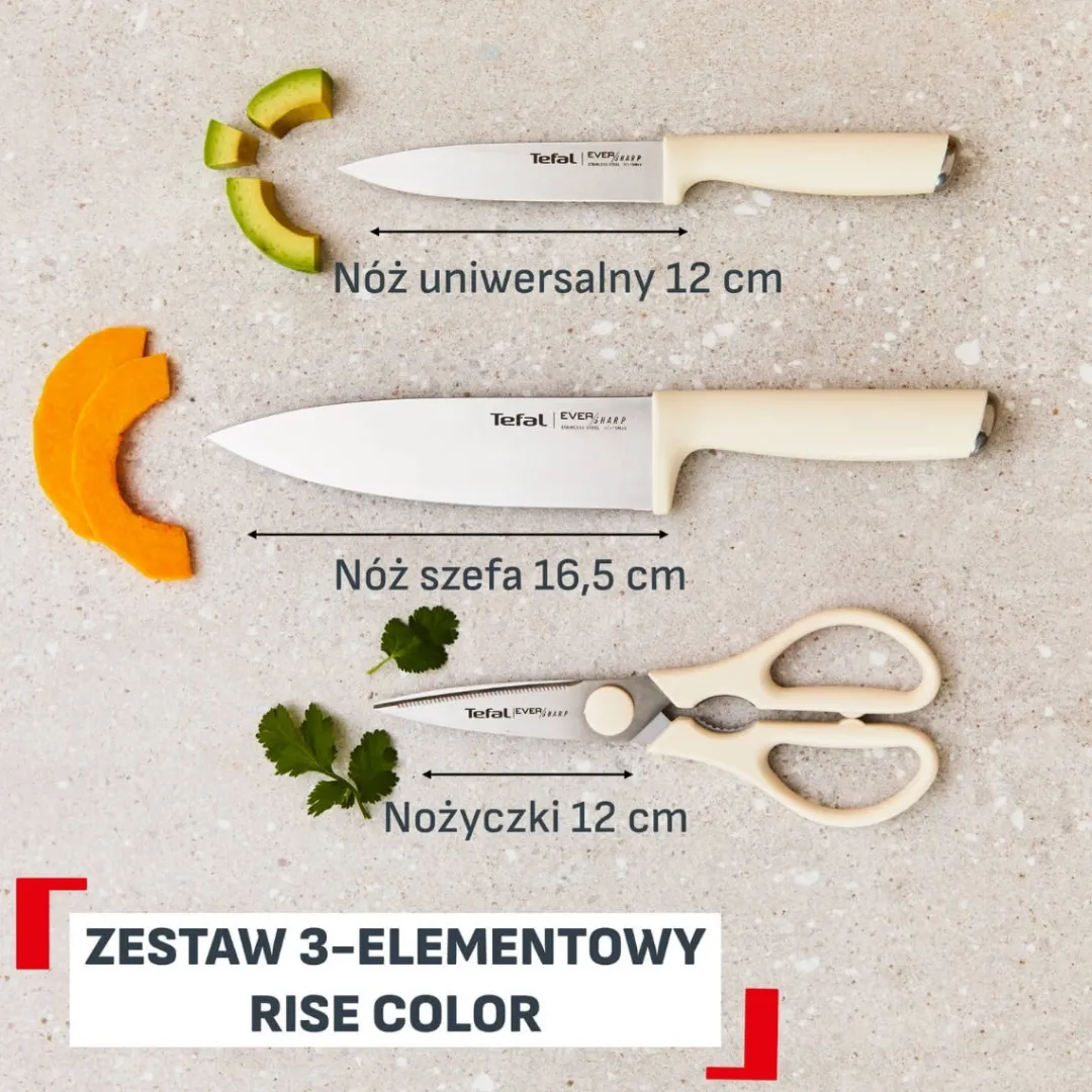 Zestaw 2 noży ze stali nierdzewnej oraz nożyczki TEFAL EverSharp Pro + blok z wbudowaną ostrzałką