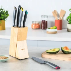Zestaw 5 noży ze stali nierdzewnej TEFAL FRESH KITCHEN + drewniany blok