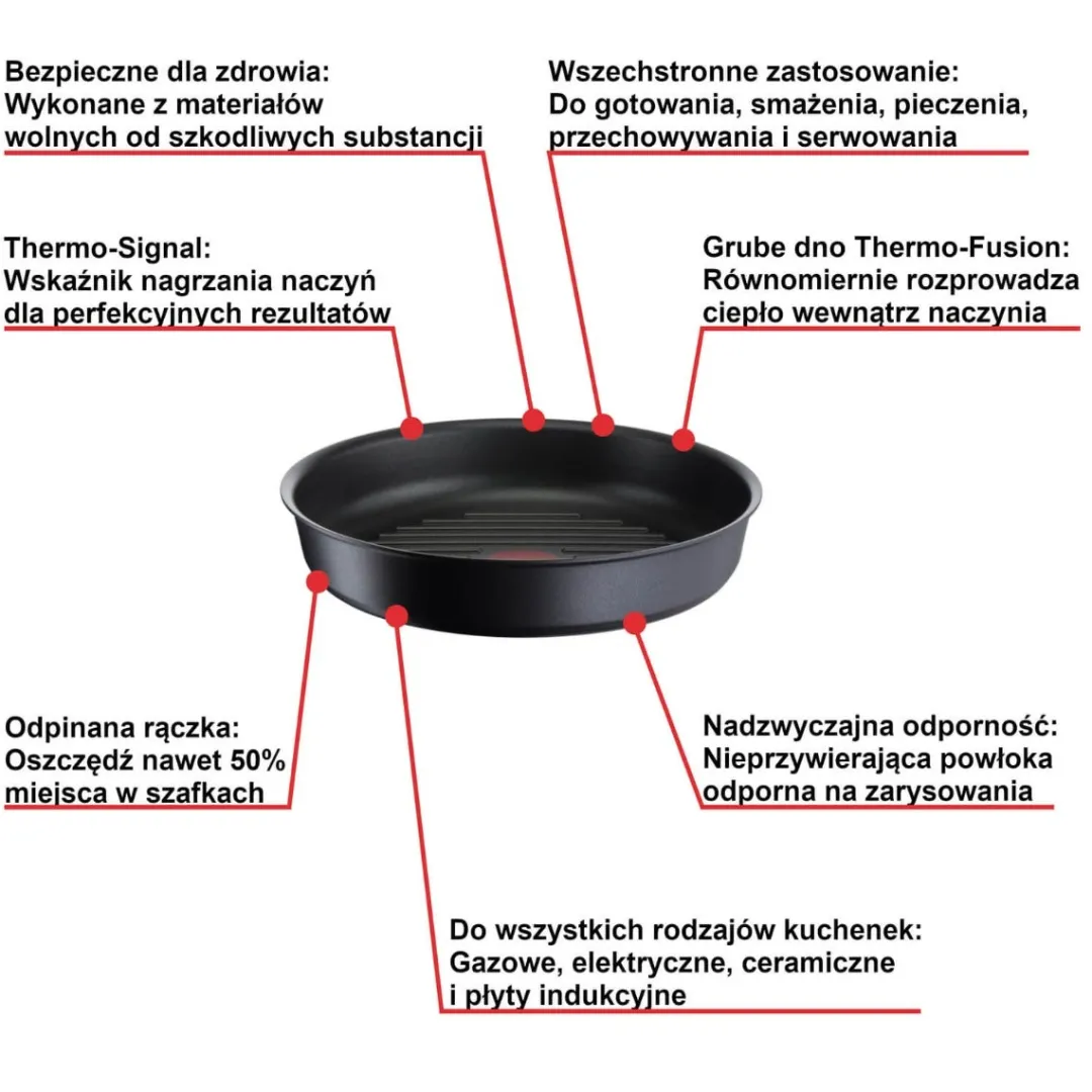 Zestaw patelnia grillowa Tefal Ingenio Unlimited 26cm + rączka Ingenio
