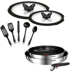 Zestaw patelni 24/28cm Tefal Ingenio Emotion + szklane pokrywki 24/28cm + zestaw akcesoriów kuchennych