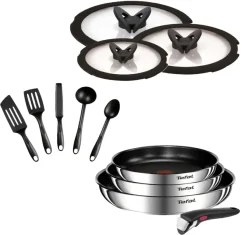 Zestaw patelni 22/24/28cm Tefal Ingenio Emotion + szklane pokrywki 22/24/28cm + zestaw akcesoriów kuchennych