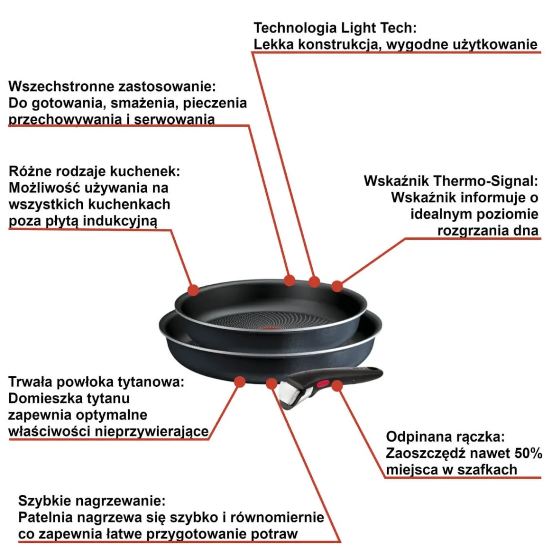 Zestaw patelni 24/28cm Tefal Ingenio So Light + szklane pokrywki 24/28cm