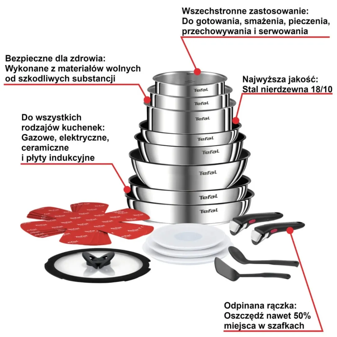 Zestaw patelni i garnków TEFAL INGENIO EMOTION - 20 elementów