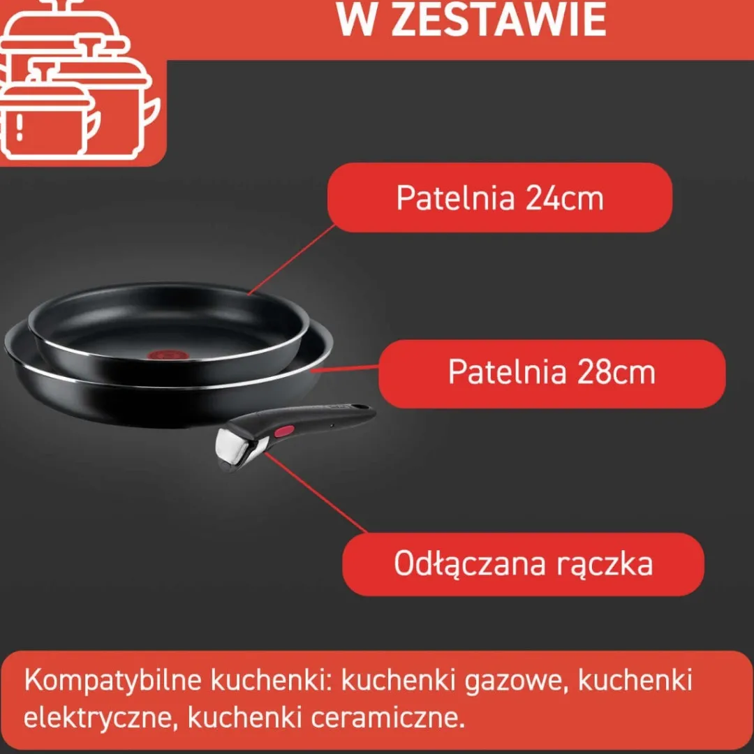 Zestaw patelni TEFAL INGENIO EASY COOK&CLEAN - 3 elementy