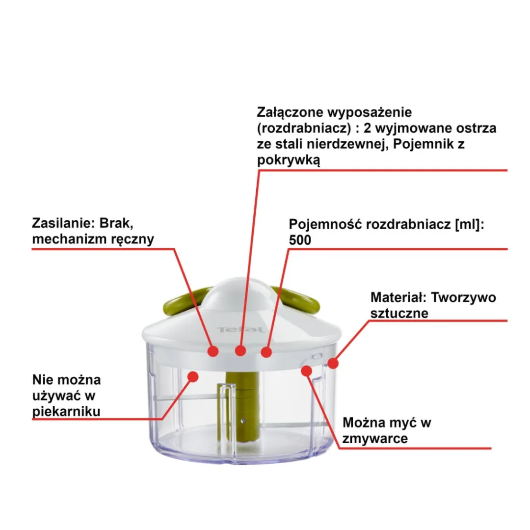 Zestaw rozdrabniacz chopper oraz mikser ręczny TEFAL 500/900ml